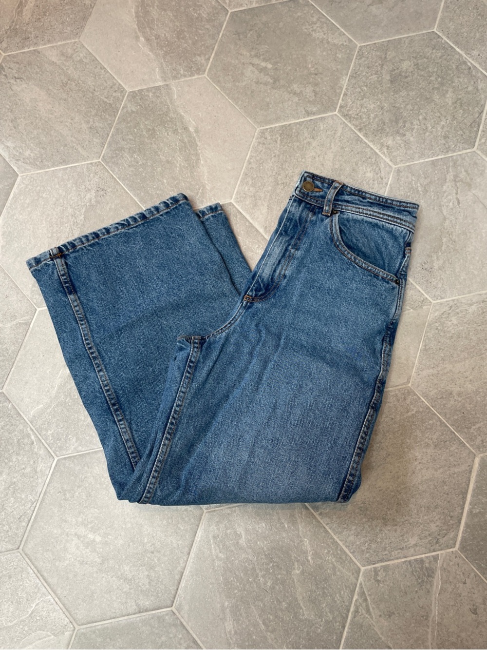 Sézane Le Crop Jeans – Denim Blue – High Rise Wide Leg – EU 36 / US 4–6